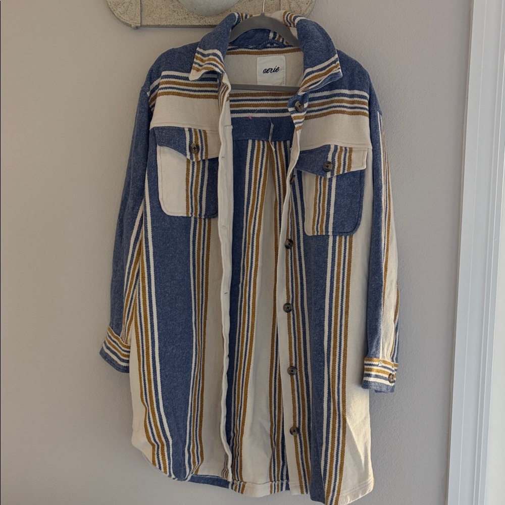 aerie Blue, Cream & Mustard Striped Button-Up Shacket